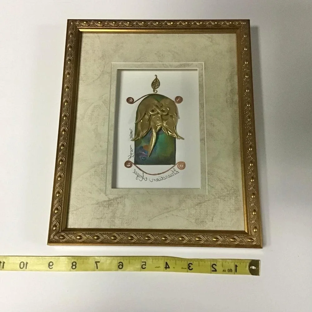 Guardian Angel Mixed Media Framed Wall Art Gold Tone Signed by Katherine‎ Moser